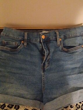 Classic High-Waist Denim Shorts in Medium Blue
